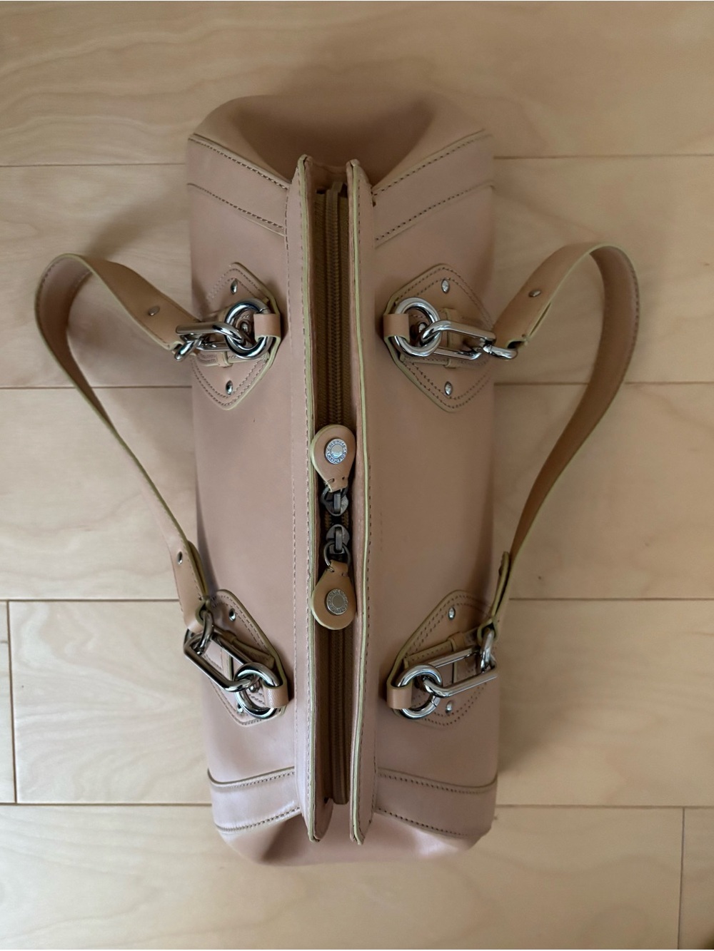Cole Haan Camel Color Leather Satchel with Silver Hardware - Picture 3 of 3